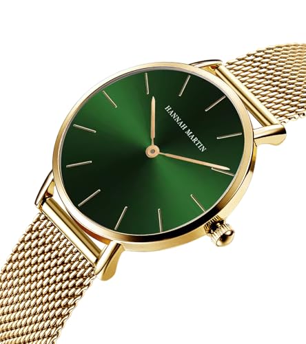 Image of HANNAH MARTIN Watches for Women Analog Women's Watch with Stainless Steel Expansion Band Minimalist Slim Dial 30M Waterproof Ladies Dress Wristwatch for Casual Daily Business