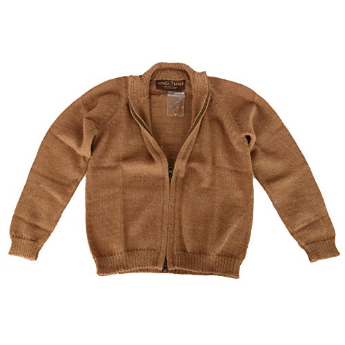 Boys Handmade 100% Alpaca Wool Full Zip Sweater (Tan, 6)2