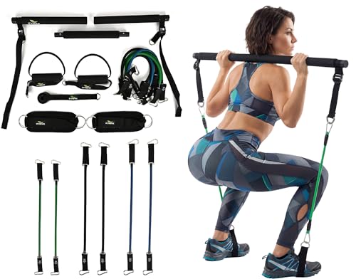 Image of Pilates Bar Kit with Resistance Bands for Full Body Workout | Portable Home Exercise Bar for Strength Training, Stretching, Core, Arms & Legs | Compact Design for Indoor & Travel Use