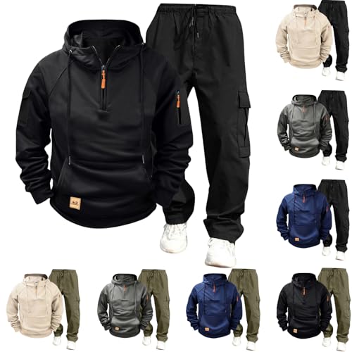 Sweatsuit for Men Lightweight Quarter Zip Hoodie and Drawstring Pants Matching Set Casual Tracksuit 2 Piece Sets