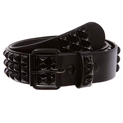 Three Row of Punk Rock Star Metal Black Studded Leather Belt2