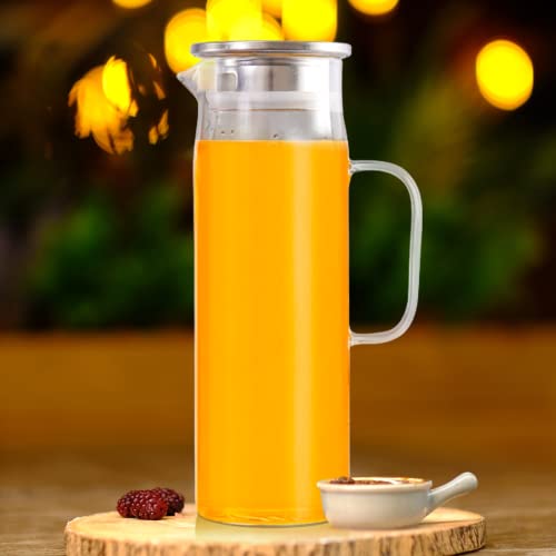 Foto von Yirilan 1.5 Liter 51 Unzen Glaskaraffe,Wasserkaraffe,Karaffe Glasmit Deckel,Glaskanne,Wasserkaraffe mit Deckel Transparent