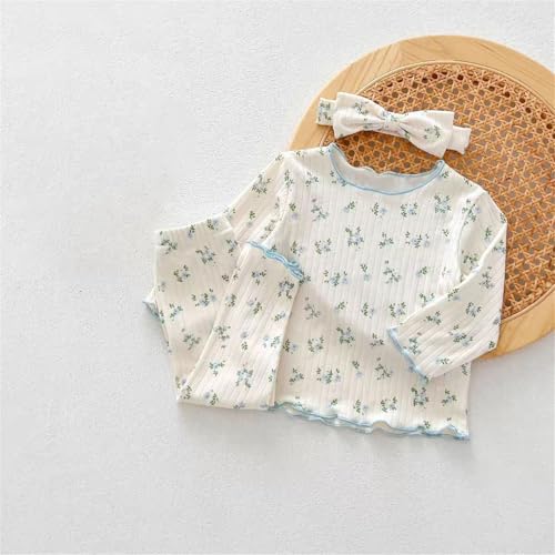 Girls Ribbed Stretchy 𝐏ajamas Sets Floral Print Long Sleeve Tops Pants 2pc 𝐏𝐉 Kids F𝐚mily L𝐨ungewear Sl𝐞epwear2
