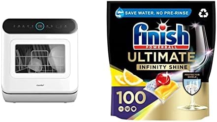 COMFEE' Mini Plus Dishwasher TD305-W Compact Table Top Dishwasher with 3 Place Settings With Finish Ultimate Infinity Shine Dishwasher Tablets, LEMON, 100