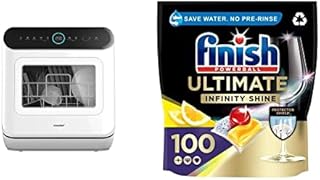 COMFEE' Mini Plus Dishwasher TD305-W Compact Table Top Dishwasher with 3 Place Settings With Finish Ultimate Infinity Shine Dishwasher Tablets, LEMON, 100