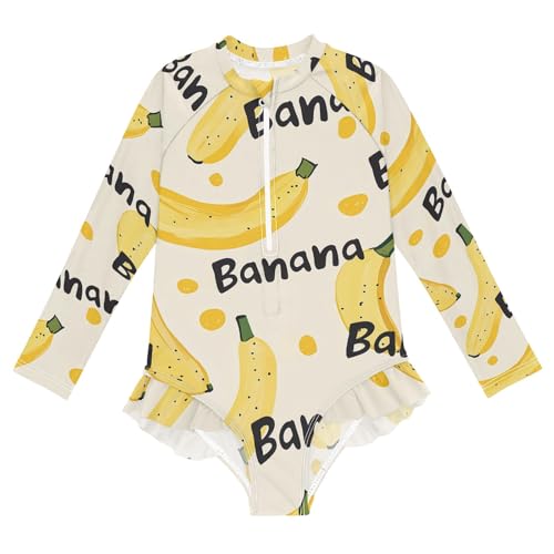 ALAZA Toddler Swimsuit Girl Bathing Suit Swimwear Rash Guard Cute Banana Long Sleeve 3T