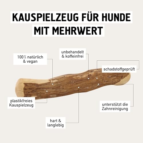 Kauies Kaffeeholz für Hunde mit Olivenöl - Hundespielzeug 100% natürlich, vegan, koffeinfrei & kalorienfrei, schadstoffgeprüft, langlebiges Kauholz für Hunde ab 20 kg, Größe L (1er Pack)