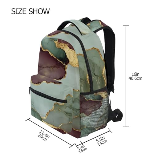 Laptop Backpack for Men Women Fashion School Book Bag with Chest Strap Gift Men & Women Marble Sage Green Burgundy2