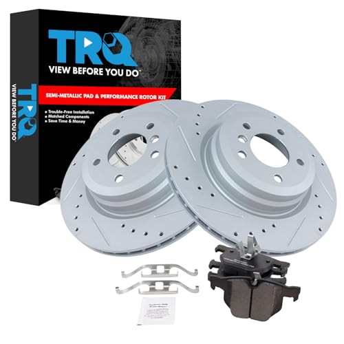Image of TRQ Rear Brake Pad & Rotor Kit Performance Semi-Metallic Premium G-Coated Compatible with 06 BMW 330i 330xi 09-11 335d 07-13 335i 09-13 335i xDrive 11-13 335is 07-08 335xi 13-15 X1