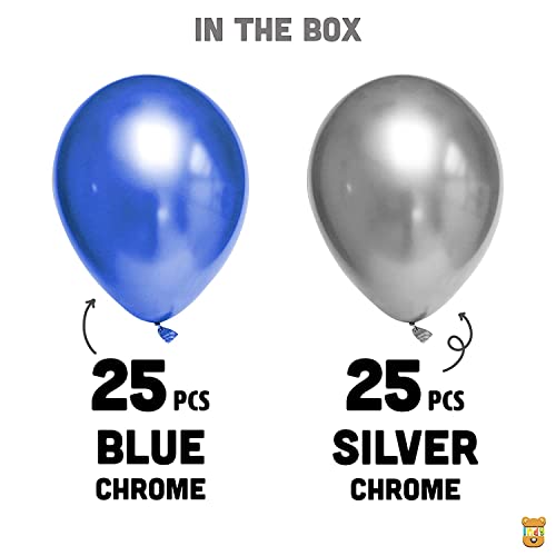 Image of Just Party 25Pcs Silver & 25Pcs Blue Metallic Chrome Balloons with Shiny Surface For Birthdays /Anniversary /Engagement /Baby Shower /bachelorette Party Decorations (Pack of 50)