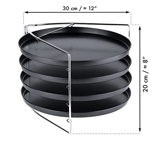 Grizzly Pizza Backset 5-teilig feststellbare Standhalterung 4 Rundbleche Ø 28 cm gleichzeitig Pizzen Backen und genießen Pizzableche einzeln Herausnehmbar