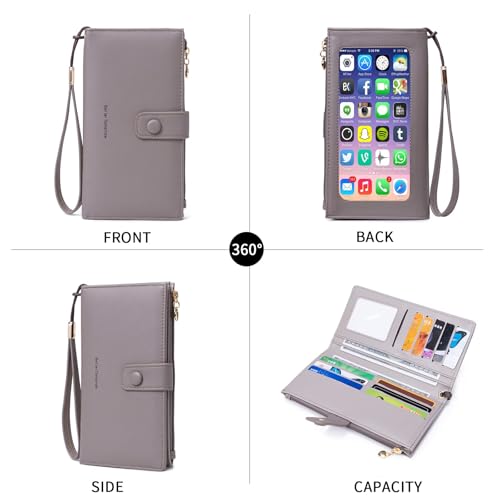 Image of myfriday Touch Screen RFID Phone Crossbody Purse with 2 Straps for Women | Clear phone window, RFID card space, 11 slots and zip pockets support quick calls, errands, theme parks and travel