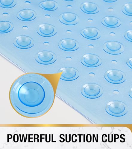 Image of HITSLAM Shower Bathtub Mat Non Slip, 24 inchx 24 inch Bath Mat for Tub, Soft PVC Shower Mats for Inside Shower with Suction Cups and Center Drain Hole, Machine Washable Bathroom Floor Mat, Blue