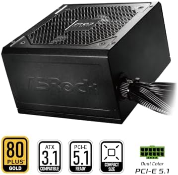 ASRock PRO 850G Power Supply - 850W 80 Plus Gold Certified, ATX 3.1 & PCIe 5.1 Ready, Native 12V-2x6 Connector, 120mm Low-Noise Fan, 3-Year Warranty