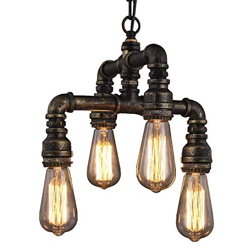 Plafonnier industriel antique fer forgé 4 lumières style v-intage
