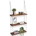 3 Tier Wall Hanging Shelf - Wood Hanging Shelves for Wall - Rustic Floating Wood Shelves for Bedroom Living Room Bathroom Kitchen - Hanging Plant Shelf - Rope Triangle Window Farmhouse Tall Shelf