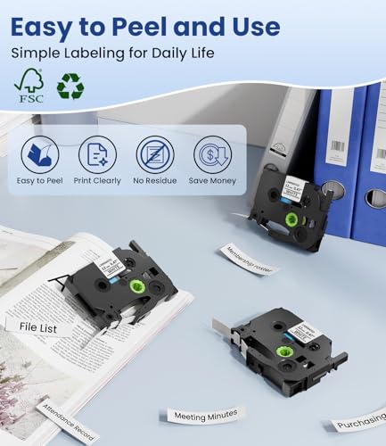 Invoker 6x TZe-231 Ersatz für Brother P-Touch Bänder Tz Tape 12mm 0.47 Weiß Kompatibel mit Brother P Touch Schriftband 12mm für PT-H105 H107B H110 H100LB H200 D210 P300 E560BTVP D610BTVP P750W PT-Cube