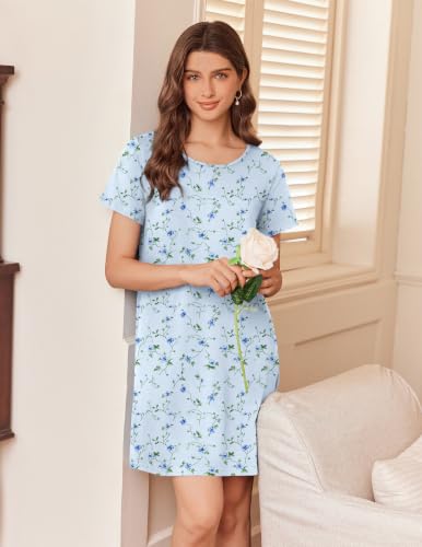 Image of Ekouaer Cotton Nightgowns for Women Short Sleeve Sleepshirts Soft Sleepwear