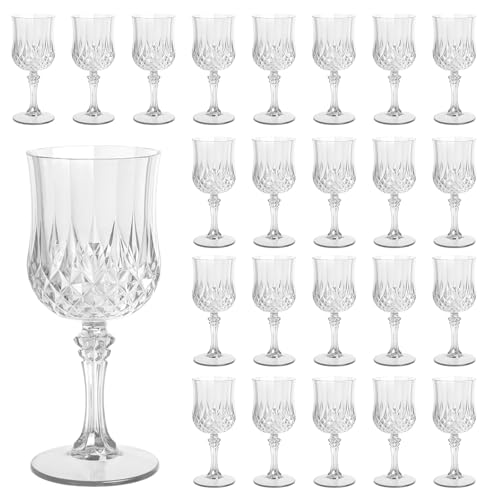 AmeLeis Plastic Wine Glasses Set of 24 7.7 oz Reusable Plastic Goblets Hard Plastic Stemware for Wedding Party Events Elegant Shatterproof Drinking Glasses Clear
