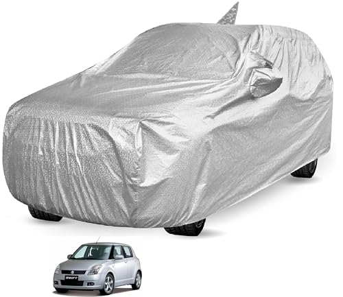 Image of Auto Hub Waterproof Car Cover Compatible with Maruti Swift Dzire (Model : 2008-2016) with Mirror Pocket, Soft Cotton Lining, Waterproof Swift Dzire Car Cover- Metallic Silver