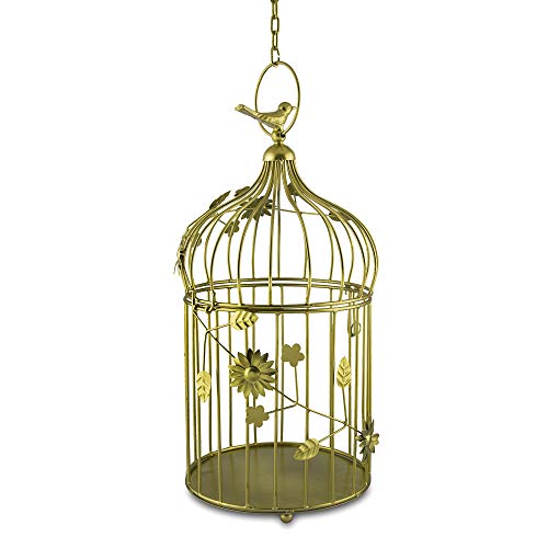 Image of Homesake Golden Metal Cage Tealight Candle Holder Set of 2 with Floral Vine Design & Hanging Chain, Decor Lantern for Home Decor, Living, Balcony, Wedding, Diwali Decoration, Return Gifts for Pooja