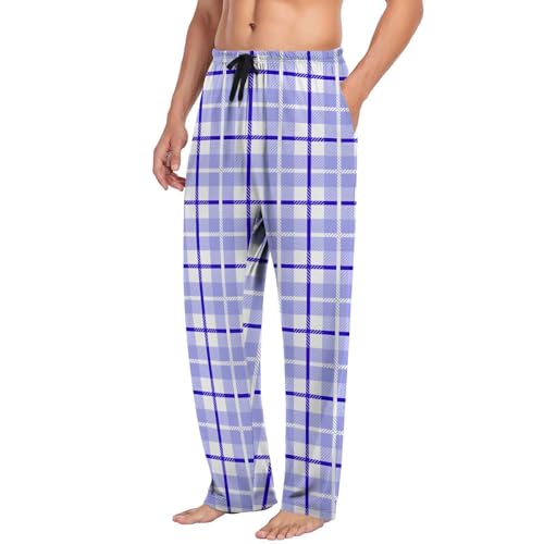 Campbell Men’s Plaid Casual Pajama Pants, Straight Leg Stretchy Checkered Lounge Sweatpants Loose Pjs Bottoms with Pockets