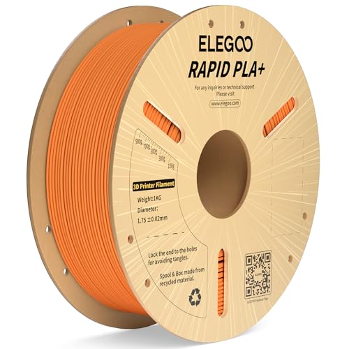 ELEGOO Rapid PLA Plus Filament 1.75mm Orange 1KG PLA+ 3D Printer Filament Up to 600 mm/s High Speed Printing Dimensional Accuracy +/- 0.02 mm 1kg Cardboard Spool(2.2lbs)