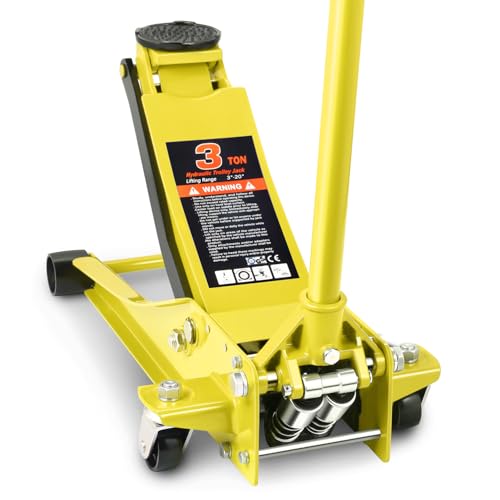 Image of PM PERFORMOTOR Low Profile Hydraulic Trolley Service /Floor Jack, 3 Ton (6000 lbs) Capacity, Lifting Range 3 inch-20 inch,Yellow,PM-TOL-FJ30-YL