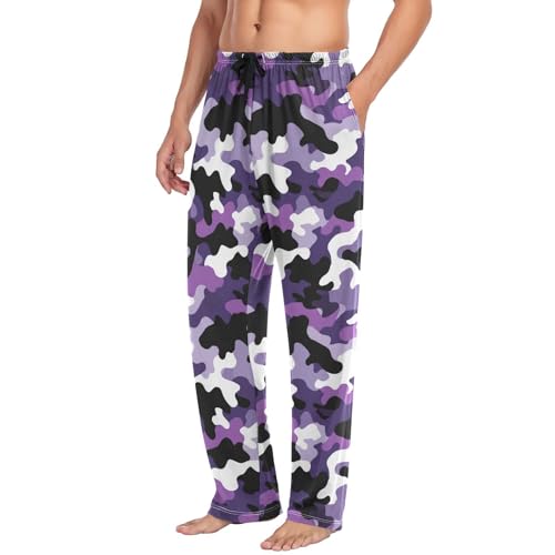 Vdsrup Men's Pajama Pants Purple Black Camo Pajama Pants for Men PJs Bottoms Drawstring Pockets Sleep Lounge Pants S4