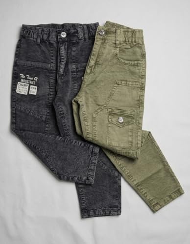 Image of Boys Cargo Pants, Kids Cargo Jeans with Pockets, Adjustable Waist, Stretch Denim Casual Pants for Boys