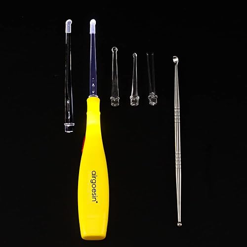 Miniatura 2 de airgoesin Upgraded Lighted tonsil quitar herramienta de piedra, color amarillo, con 4 puntas y 1 de largo Acero inoxidable tonsillolith Pick