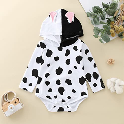Pack Baby Girl Infant Baby Boys Girls Two-Piece Sets Long Sleeve Cartoon Costumes Dairy Cow Hoodie Romper Bodysuit White #TOP1