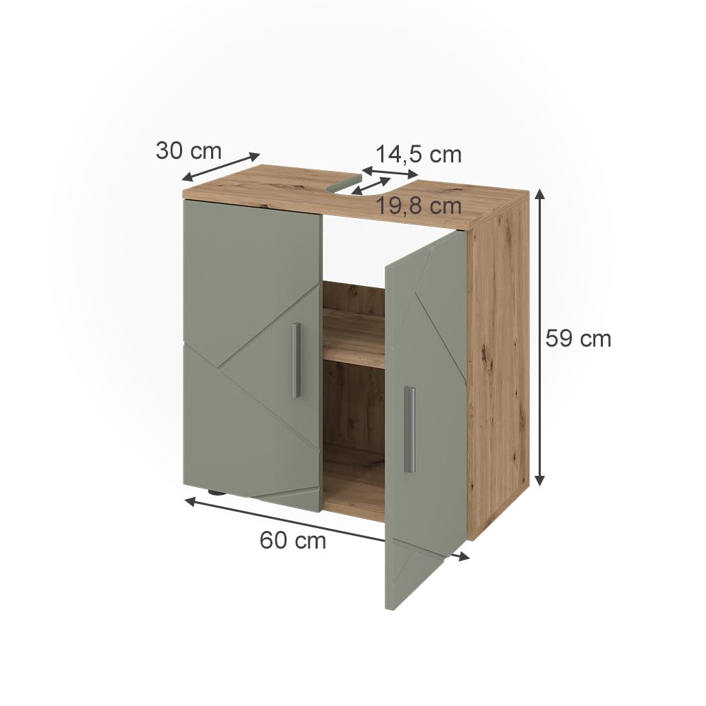Vicco Meuble Vasque Simple Irma, Vert Sauge, 60x59cm, Idéal pour Ranger des Produits de Nettoyage, Serviettes et Articles de Soin