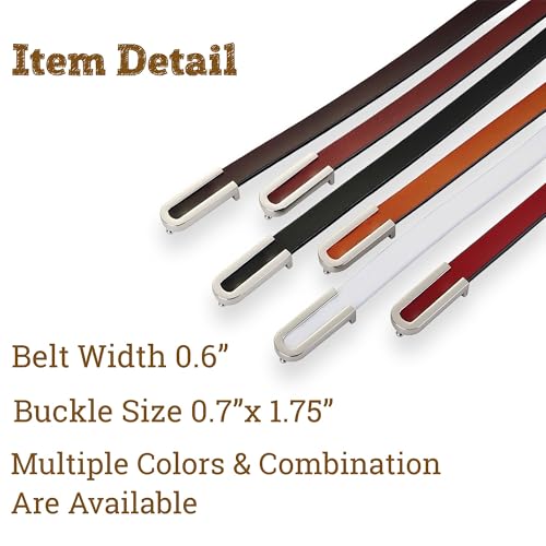 Women's Belt Fashion Skinny Slim Soft Genuine Leather Belts Waistband Thin Waist Belt Silver Chrome Color Alloy Buckle4