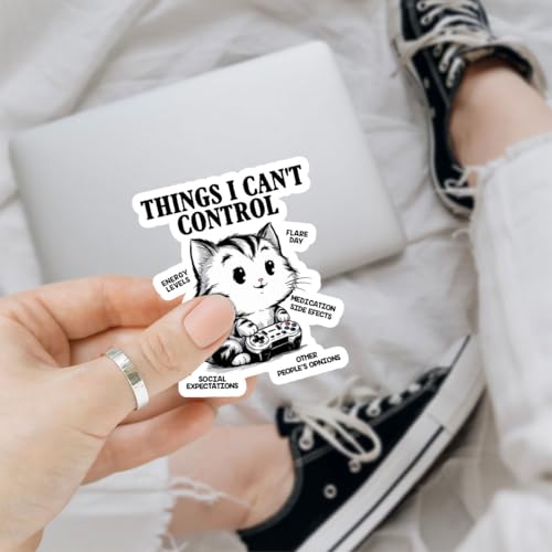 3 pegatinas de gato Things I Can't Control para salud mental y TDAH 3