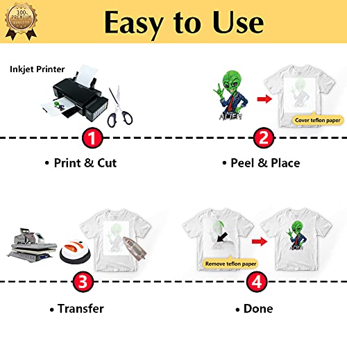 TransOurDream Tru-Heat Transfer Paper for T Shirts (25 Sheets, 8.5x11\", Light 5.0) Printable HTV Heat Transfer Vinyl for Inkjet Printer Iron on Transfers for Light Fabrics (TRANS-L5-20) - Thumbnail 3