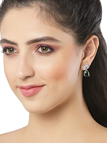 Image of Karatcart Silver Tone Green American Diamond Drop Earrings for Women