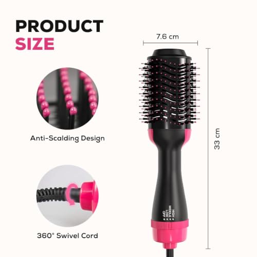 Image of One Step Hair Dryer & Curler Hot Air Brush, 110 Watt Styling Tool, Dries Styles Smooths Hair, Frizz-Free Finish, Boosts Hair Volume, Multiple Heat Settings for Wom
