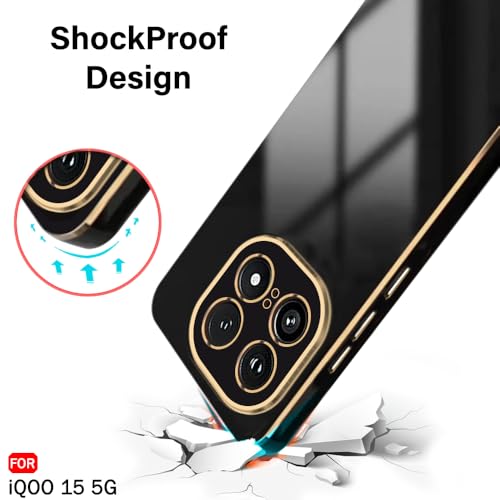 Image of TheGiftKart Luxurious Golden-Plated Back Cover Case for iQOO 15 5G | Raised Lips for Camera & Screen Protection | Shockproof Design | Stylish Back Cover Case for iQOO 15 5G (TPU, Black)
