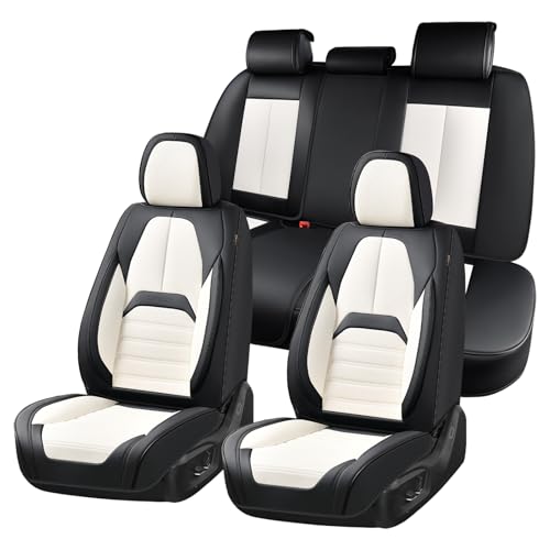 Image of Coverado Car Seat Covers Full Set, Seat Covers for Cars, Automotive Seat Covers, Waterproof Nappa Leather Front Seats and Back Car Seat Protector, Universal Fit for Most Cars SUV Trucks,Black&White