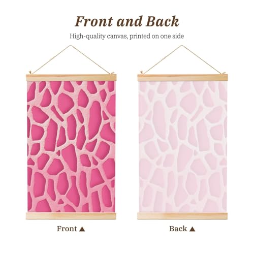 Peinture murale girafe rose texturée haut de gamme avec suspensions en bois