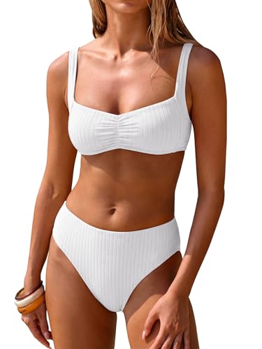ANRABESS Womens Bikini Sets Two Piece Swimsuit Ribbed Front Ruched Mid Waisted Bathing Suit Color...