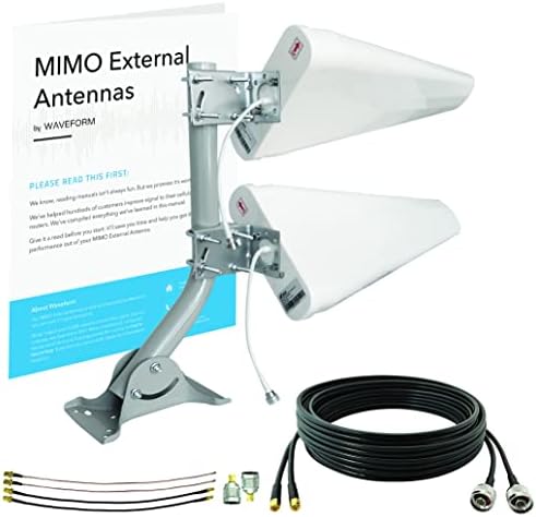 MIMO 4G/5G Log Periodic Antenna Kit by Waveform | +11 dBi gain 2x2 600-6000 MHz | for LTE/NR Hotspots, Modems, Cell Boosters (Twin Cable)