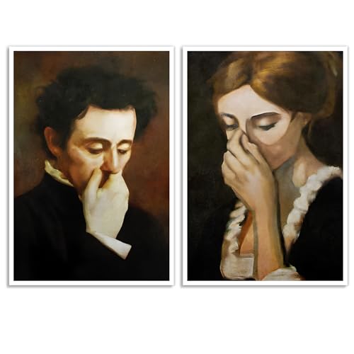 BJVJKSU Funny Bathroom Wall Art Vintage mid century Style Prints Wall Decor Black and White Humor Classical Toilet Bad Smell Pictures Poster Amusing Lady Man Painting Canvas Gift Unframed(8x10in)