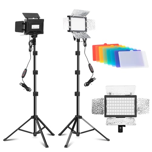 Jiang&Rong 2 Pack LED Video Lighting Kit - 5600K Adjustable USB Studio Light with Barndoor, 9 Colors, for Photography, Streaming, YouTube, TikTok, Film, Recording Studio, Camera Photo Light