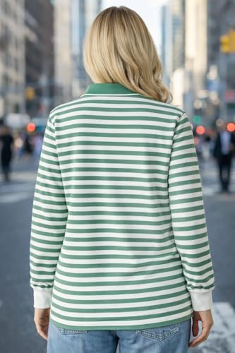 Image of Mack Jonney Women's Striped Polo T-Shirt | Full Sleeves | Collared Casual Cotton Tee | Regular Fit Top-M7372