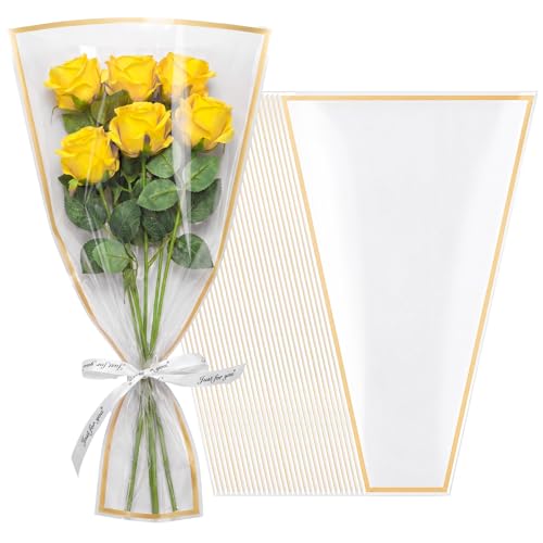 Gilprop 30 Pack Flower Wrapping Bags, White Bouquet Sleeves with Window