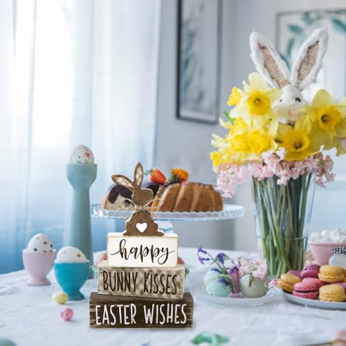 Decoración de mesa de Pascua de madera DIYDEC estable para cenas estacionales 7