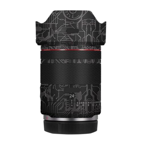 Objectif Canon RF 24 mm F1.4 habillé de vinyle protecteur style circuit titane