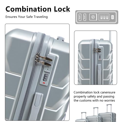 Image of Hardside Luggage Sets, Lightweight Stripes Suitcase with Spinner Wheels, Sliver-220